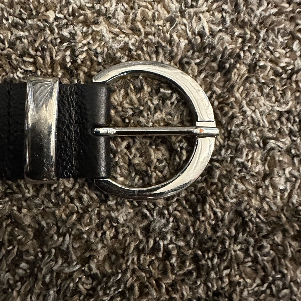 Men's Black Leather Belt Bag Strap with Silver Buckle